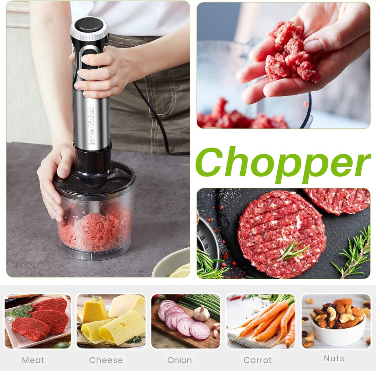 Staafmixer Set 4-in-1 1000W Roestvrij Staal Zwart