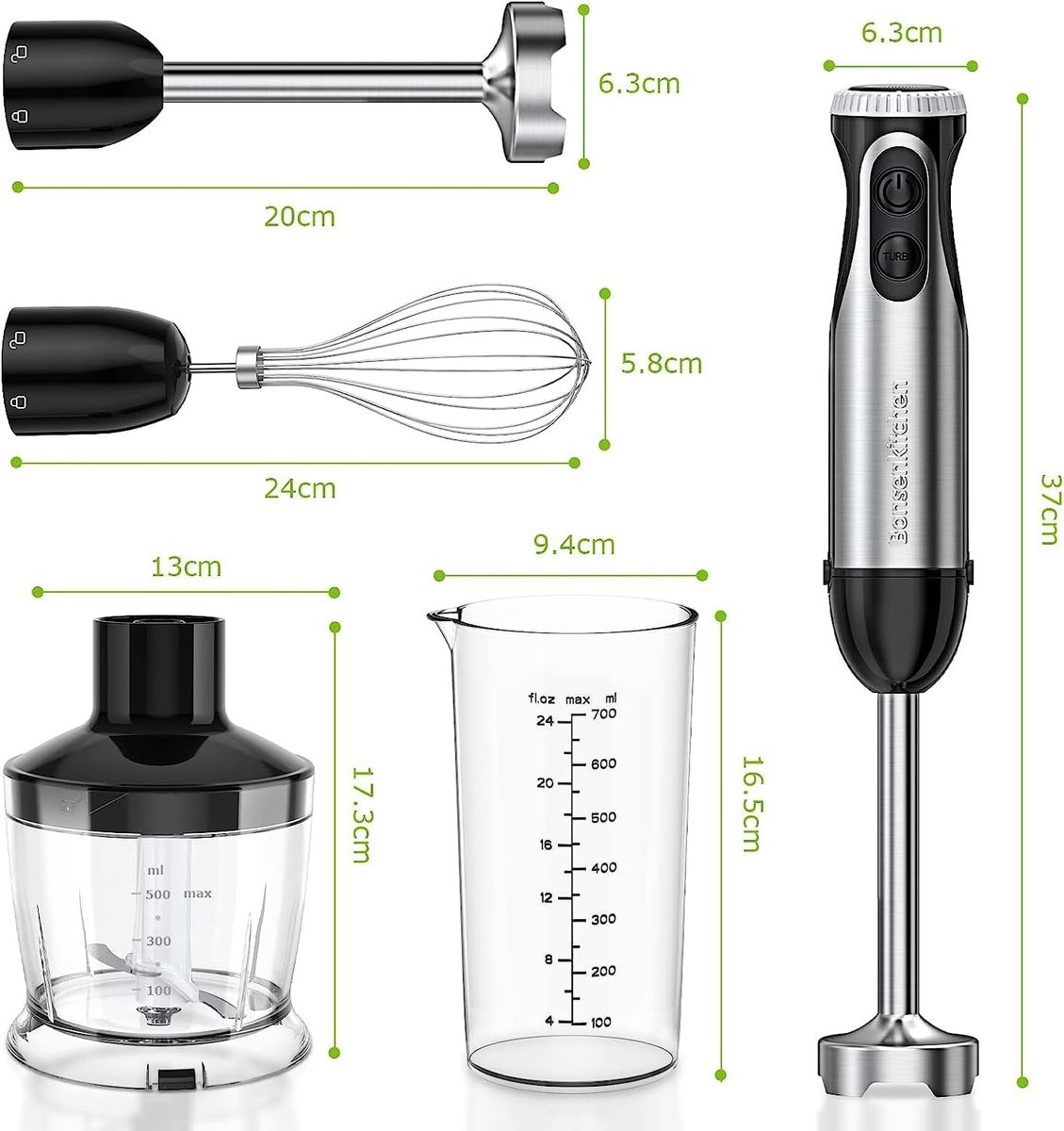 Staafmixer Set Draadloos met Hakmolen en Groentesnijder