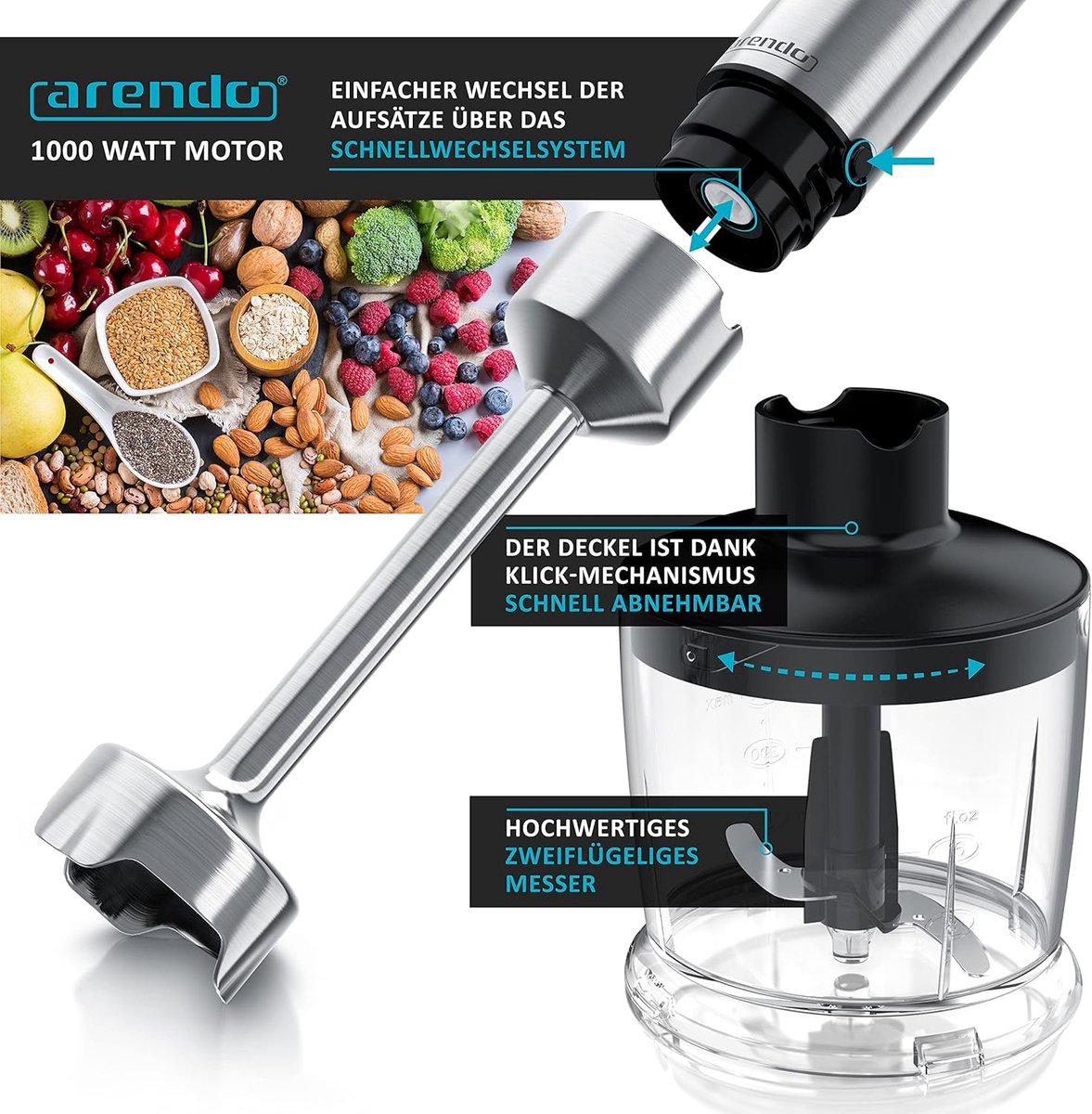 Staafmixer Set Draadloos met Hakmolen en Groentesnijder