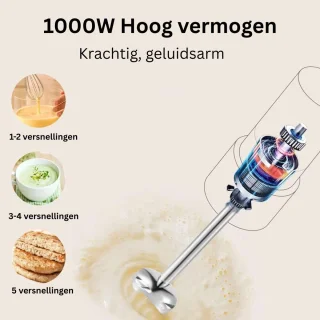 Staafmixer Set Zwart Zilver met Hakmolen en Groentesnijder
