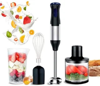 Staafmixer Set Zwart Zilver met Hakmolen en Groentesnijder