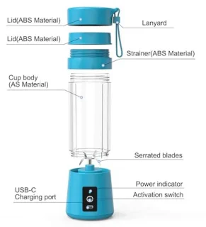 TastLi Draagbare Mini Blender 13 oz (Hemelblauw)