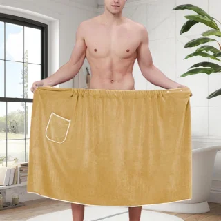 Sauna Kilt voor Mannen - 100% Katoen Sauna Doek - 4-Way Verstelbare Knopen - Gym, Douche, Sauna, Spa en Strand - Middelgrote Maat (Khaki)