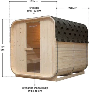 Vierkante Barrelsauna Nolvik - Incl. Toebehoren - 220x185 x194 cm