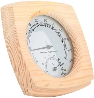 Sauna - Sauna Thermometer Hygrometer - Houten Design Met Temperatuur En Vocht Meter - 1 Stuks - Voor Saunagebruik -Houtkleur met zilverkleurige wijzerplaat