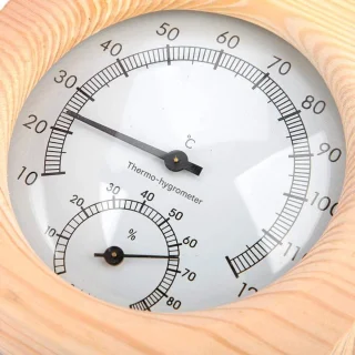 Sauna - Sauna Thermometer Hygrometer - Houten Design Met Temperatuur En Vocht Meter - 1 Stuks - Voor Saunagebruik -Houtkleur met zilverkleurige wijzerplaat
