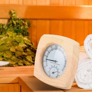 Sauna - Sauna Thermometer Hygrometer - Houten Design Met Temperatuur En Vocht Meter - 1 Stuks - Voor Saunagebruik -Houtkleur met zilverkleurige wijzerplaat