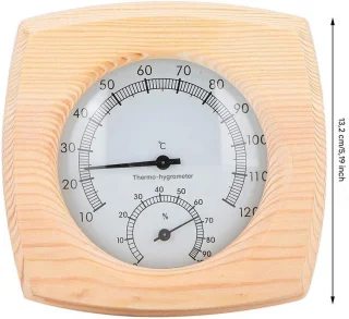 Sauna - Sauna Thermometer Hygrometer - Houten Design Met Temperatuur En Vocht Meter - 1 Stuks - Voor Saunagebruik -Houtkleur met zilverkleurige wijzerplaat