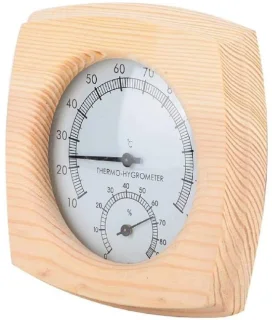 Sauna - Sauna Thermometer Hygrometer - Houten Design Met Temperatuur En Vocht Meter - 1 Stuks - Voor Saunagebruik -Houtkleur met zilverkleurige wijzerplaat