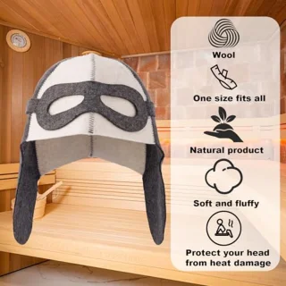 Aviator Style Woolen Sauna Hat for Men Women, Unisex Felt Russian Banya Sauna Hat One Size Fits All Sauna Accessories Gifts for Steam Bath Hair Protect (White and Grey)