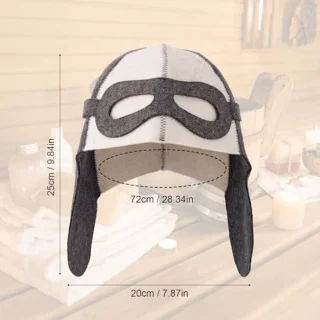 Aviator Style Woolen Sauna Hat for Men Women, Unisex Felt Russian Banya Sauna Hat One Size Fits All Sauna Accessories Gifts for Steam Bath Hair Protect (White and Grey)