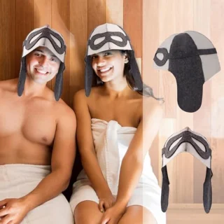 Aviator Style Woolen Sauna Hat for Men Women, Unisex Felt Russian Banya Sauna Hat One Size Fits All Sauna Accessories Gifts for Steam Bath Hair Protect (White and Grey)