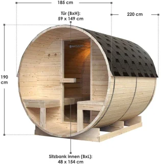 Barrelsauna Spitsbergen - Incl. Saunakachel - 2-6 Personen - 185x220x190 cm