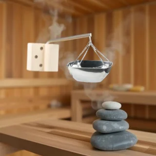 Brenzoos - Sauna aromakom van roestvrij staal voor etherische oliën - Wandmontage met verstelbare arm - Sauna accessoires voor persoonlijke spa thuis - Vierkant 20 cm