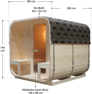 Vierkante Barrelsauna Nolvik - Incl. Toebehoren - 220x185 x194 cm