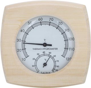 De Decoratieve Hygrothermograph - Thermometer Hygrometer 13.5x13x2.5cm - Houten Temperatuurweergave voor Badkamer en Sauna Accessoire in één oogopslag