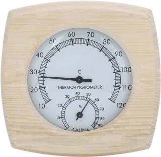 Decoratieve Hygrothermograph - Thermometer Hygrometer 13.5x13x2.5cm - Houten Temperatuurweergave voor Badkamer en Sauna Accessoire