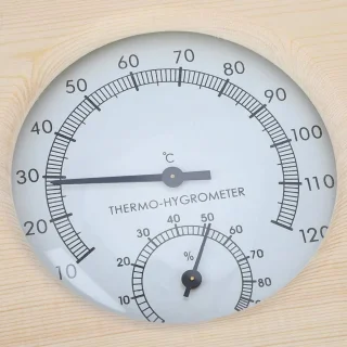 Decoratieve Hygrothermograph - Thermometer Hygrometer 13.5x13x2.5cm - Houten Temperatuurweergave voor Badkamer en Sauna Accessoire
