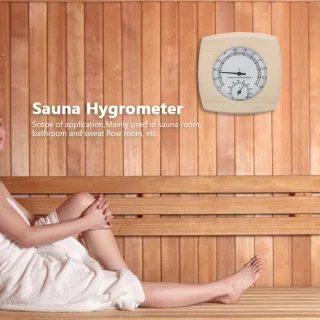 Decoratieve Hygrothermograph - Thermometer Hygrometer 13.5x13x2.5cm - Houten Temperatuurweergave voor Badkamer en Sauna Accessoire