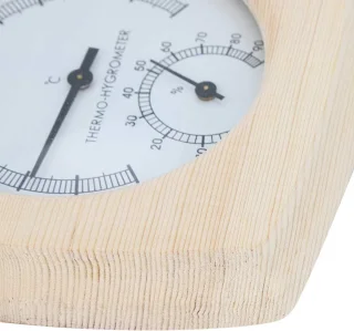 Decoratieve Hygrothermograph - Thermometer Hygrometer 13.5x13x2.5cm - Houten Temperatuurweergave voor Badkamer en Sauna Accessoire