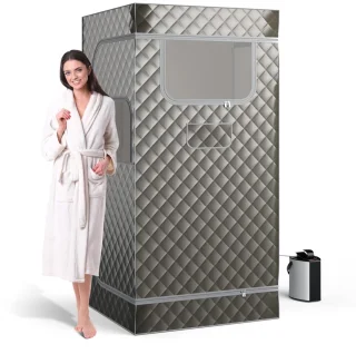 Draagbare Sauna Tent – Mobiele Sauna – InfraSauna – Stoomcabine – Wellness Tent – 35-63°C Temperatuurregeling – 3 Liter Stoomgenerator – Grijs