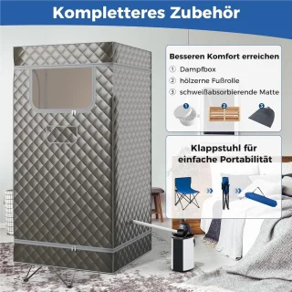 Draagbare Sauna Tent – Mobiele Sauna – InfraSauna – Stoomcabine – Wellness Tent – 35-63°C Temperatuurregeling – 3 Liter Stoomgenerator – Grijs