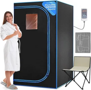 Draagbare Infrarood Sauna voor Thuis - Compacte Detox Saunatent met Verwarmd Voetkussen en Opvouwbare Stoel