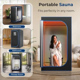 Draagbare Infrarood Sauna voor Thuis - Compacte Detox Saunatent met Verwarmd Voetkussen en Opvouwbare Stoel