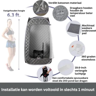 Draagbare Stoomsauna - voor thuis 1 persoon, mobiele stoomsauna SPA, mini-sauna met Bluetooth en infrarood afstandsbediening, outdoor sauna