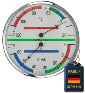 Analoge sauna thermohygrometer met metalen ring