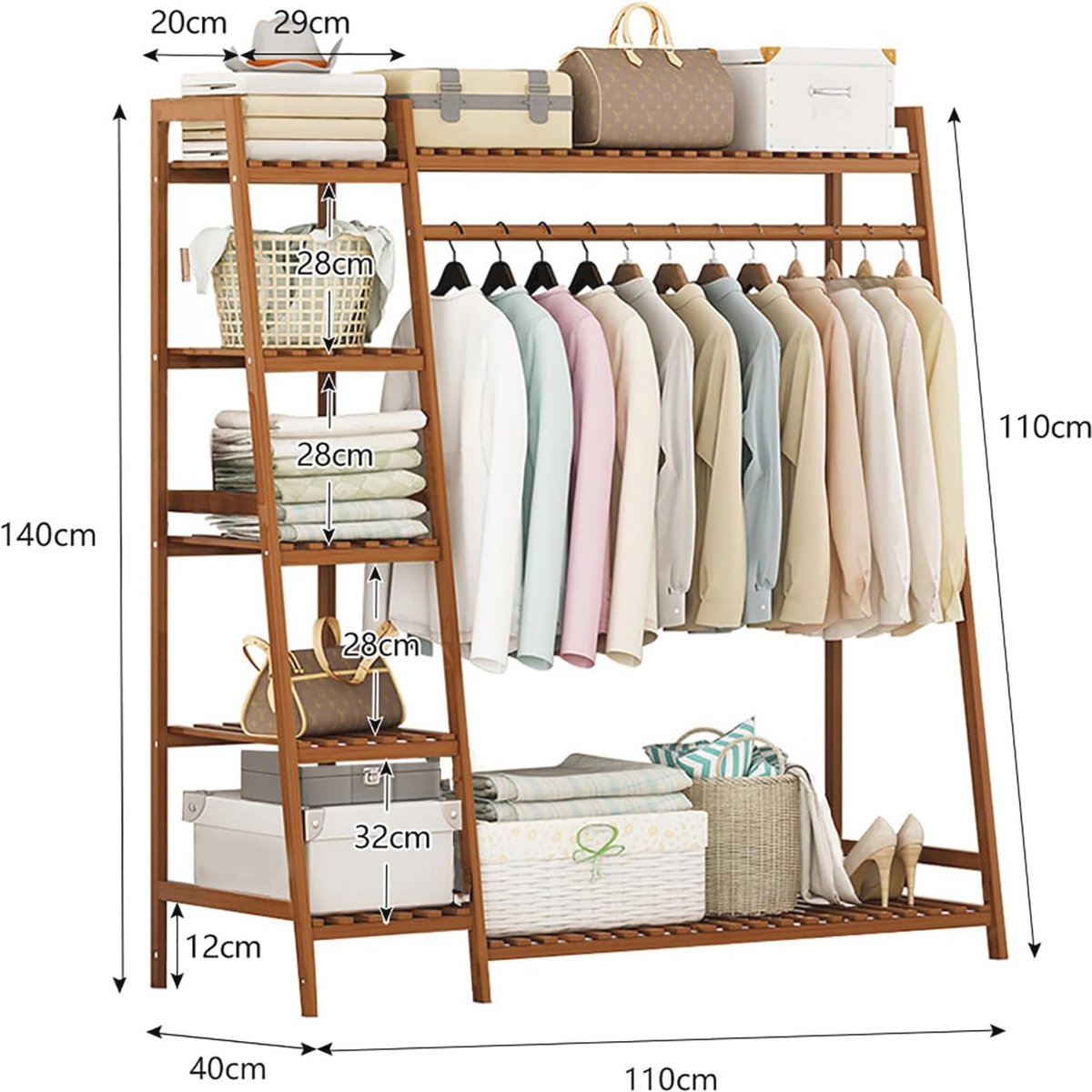 Wat vinden we goed aan de Bamboe Kapstok Open Kledingstandaard 110x40x140 cm