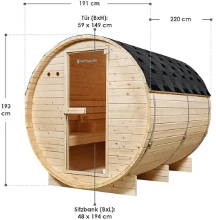 Barrelsauna Spitsbergen Ø190 cm met saunakachel 3,6-8 kW