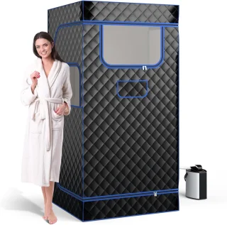 COSTWAY Stoomsauna draagbare saunatent 91 x 91 x 183 cm zwart