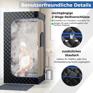 COSTWAY Stoomsauna draagbare saunatent 91 x 91 x 183 cm zwart