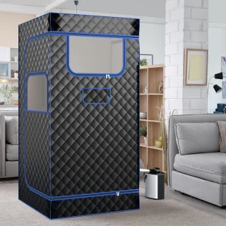 COSTWAY Stoomsauna draagbare saunatent 91 x 91 x 183 cm zwart