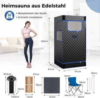 COSTWAY Stoomsauna draagbare saunatent 91 x 91 x 183 cm zwart