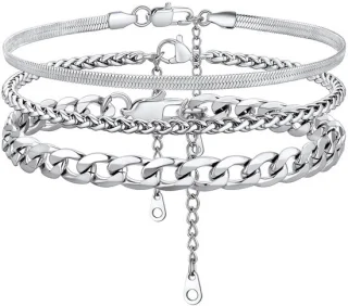 Dailygoods enkelketting pantserketting 3 stuks zilver/goud