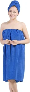 Wat vinden we goed aan de Dames Sauna Kilt - Badhanddoek en Haardroogdoek Set, Blauw