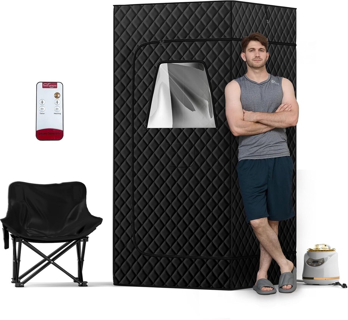 De Draagbare Sauna Tent 3x3x5.9 ft met Afstandsbediening en Klapstoel in één oogopslag