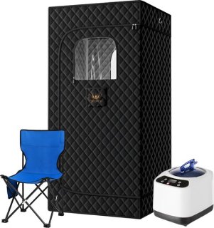 COSTWAY Stoomsauna Huissauna voor Thuis, Volledige Lichaamssaunabox met 3-Liter Stoomgenerator, Afstandsbediening, Voetmassageapparaat & Klappleuning, Draagbare Saunatent 91 x 91 x 183 cm (grijs