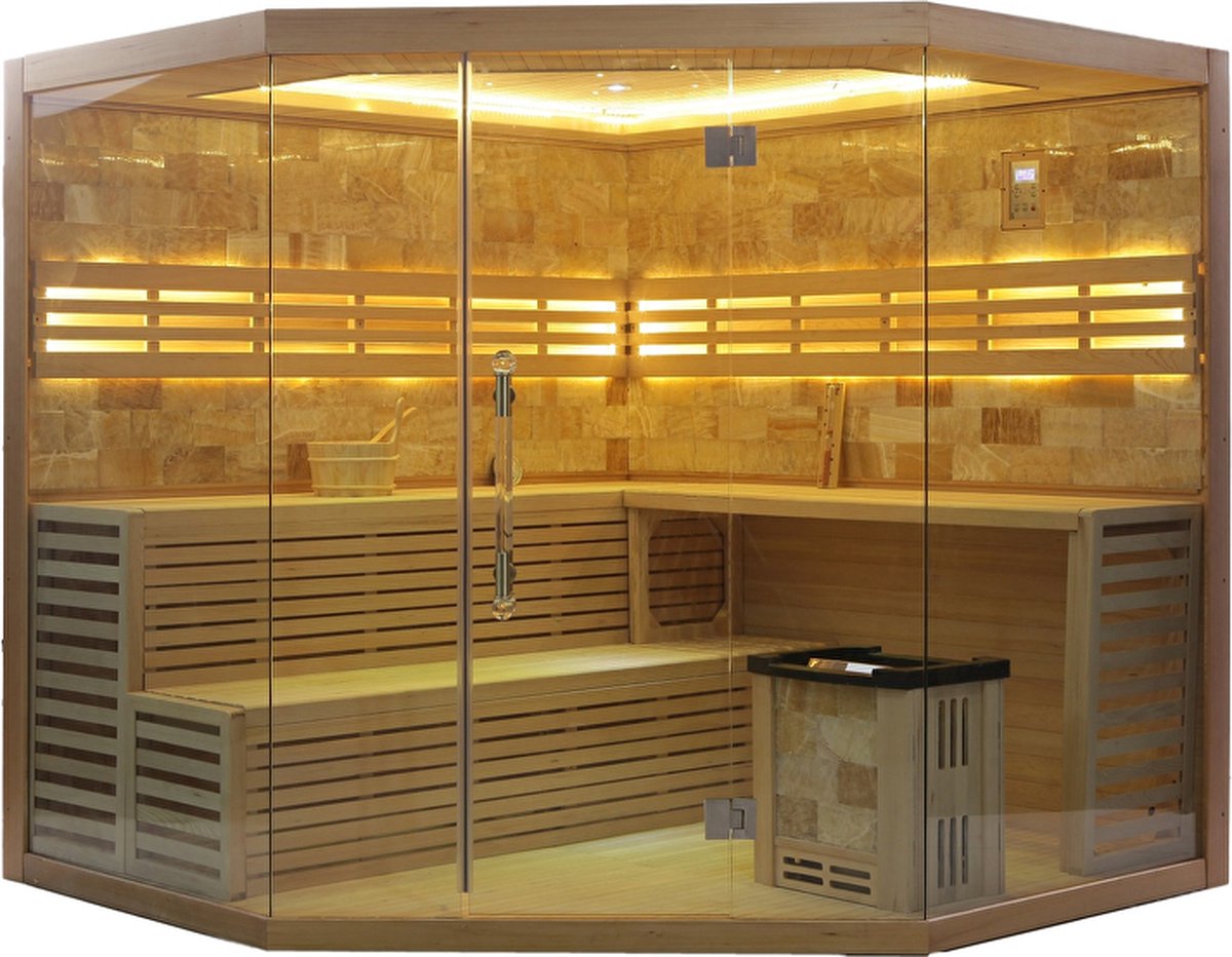De Haviklux Sauna Prisma 220 Hemlock met kachel in één oogopslag