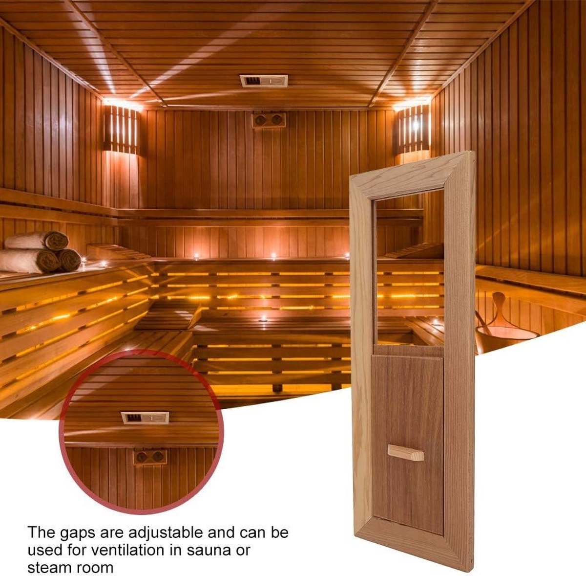 De Houten Ventilatierooster Sauna 34x11 cm Rechthoekig in één oogopslag