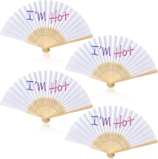 I'm Hot Houten vouwwaaier 21 cm – set van 4, beige