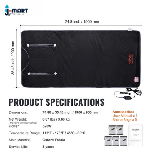 J-Mart Infrarood Saunadeken 180x90cm review