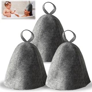Merkloos Vilten saunamuts set 3 stuks (grijs)