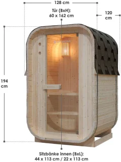 Nolvik Vierkante Barrelsauna 120x128x194 cm