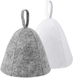 De Sauna Caps Saunahoed Wolvilt, set van 2, Grijs/Wit in één oogopslag