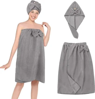 Sauna kilt voor dames met douchekap, 2-delige set (donkergrijs)