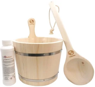 Sauna-set met hoekige saunakelp en eucalyptusconcentraat