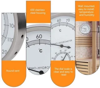 Sauna-thermometer - hygrometer - 14 x 14 cm - stalen uitvoering